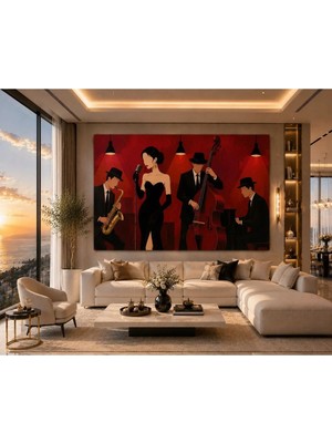 Sennight Kanvas Tablo Midnight Jazz Kırmızı Siyah Caz Konseptli Modern Lüks
