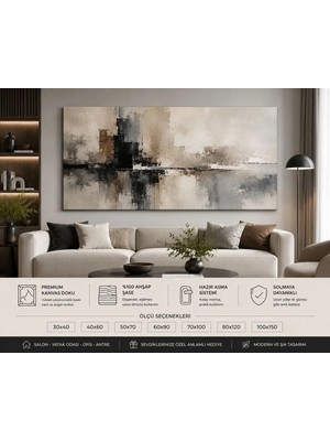 Sennight Kanvas Tablo Modern Şehir Yansımaları Soyut - Bej, Siyah, Gri; Minimalist Duvar Dekoru, Salon, Yatak Odası ve Ofis