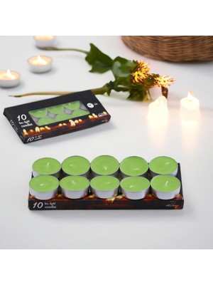 Tealight Mum 10X10 gr Dekoratif Mumu Kandil Hediyelik Fitilli Mumluk Şamdan Yeşil Renk Kokusuz