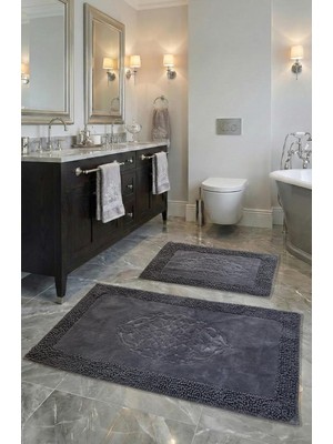 Pamukkent Süper Emici 2'LI%100 Pamuk Ultra Lüks Banyo Paspası Seti 60X100 cm ve 50X60 cm (Antrasi