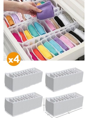4 Adet - 11 Gözlü Çekmece Içi Akordiyon Organizer - Medium 15 x 44 x 17