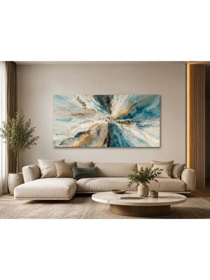 Sennight Modern Soyut Kanvas Tablo Mavi Bej Altın Tonlu Yatay Dekoratif Duvar Tablosu Salon Yatak Odası Antre Ofis Için Elegant Tasarım