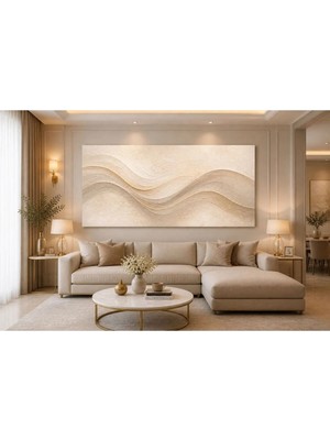 Sennight Kanvas Tablo Modern Soyut Dalga - Bej Minimal Luxury Duvar Dekoru, Salon ve Yatak Odası Için
