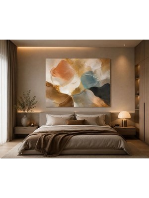 Sennight Kanvas Tablo Modern Soyut Bej Mavi Gold Dokulu – Yatak Odası Salon Ofis Için Büyük Boy Dekoratif Duvar Tablosu