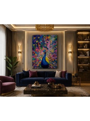Sennight Kanvas Tablo Renkli Tavus Kuşu Soyut, Modern Lüks Salon Antre ve Genç Odası Dekoratif Çerçevesiz Duvar Tablosu