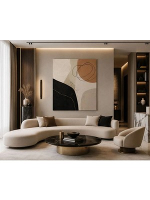 Sennight Kanvas Tablo Modern Soyut Bej Siyah Gold Dokulu – Minimalist Dekor, Salon Yatak Odası Koridor