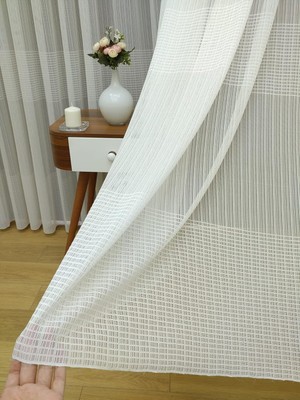 Perdealemi Enine Çizgili Tül Perde, 250X250, Seyrek Pile, 1/2