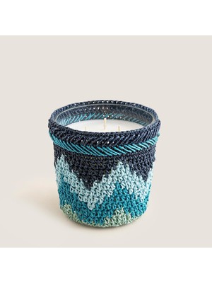 Boho Coastal Tığ Işi Kokulu Mum 12X13 cm Mavi