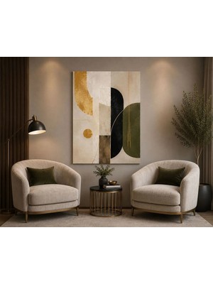 Sennight Kanvas Tablo Soyut Geometrik Yeşil Gold Bej Modern Minimalist Salon Yatak Odası Antre Dekoratif