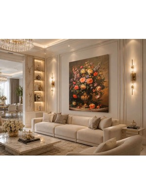 Sennight Kanvas Tablo Lüx Vintage Çiçek Buketi, Modern Klasik Salon ve Yatak Odası Dekoratif Çerçevesiz