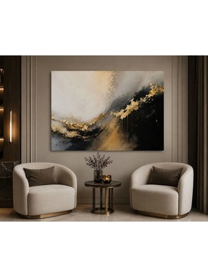 Sennight Kanvas Tablo Modern Soyut Siyah Beyaz Altın Dokulu - Çerçevesiz Dekoratif Duvar Tablosu, Salon Oturma Odası Dresuar Üstü Ev Ofis