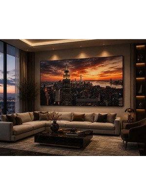 Sennight Kanvas Tablo New York Gün Batımı Şehir Manzaralı - Premium Modern Duvar Dekoru, Ofis Yönetici Odası Salon Çalışma Alanları