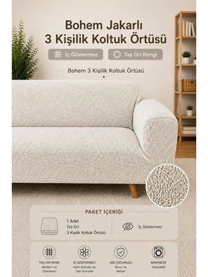 Bohem Desen Jakarlı 3 Kişilik Kanepe Örtüsü / Lastikli Koltuk Örtüsü /çekyat Örtüsü/ Kol