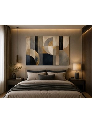 Sennight Modern Soyut Geometrik Kanvas Tablo Lacivert Bej Gri Gold Tonlu Çerçevesiz Kanvas Baskı Dekoratif Tablo Salon, Yatak Odası