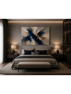 Sennight Lacivert Bej Soyut Patlama Desenli Modern Kanvas Tablo Salon Yatak Odası Ofis Dekorasyonuna Uygun Çağdaş Duvar Dekoru Minimalist Tasarım