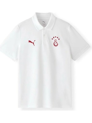 GS Unisex Polo Yaka Tişört Beyaz Kırmızı Taraftar Düğmeli Pike Kumaş Tişört