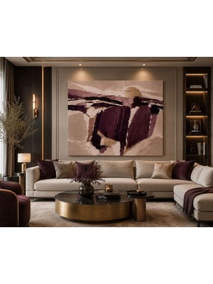 Sennight Kanvas Tablo Mürdüm ve Gold Soyut Çerçevesiz - Lüks Modern Duvar Dekoru; Salon, Yatak Odası, Ofis, Antre Için Dekoratif Duvar Sanatı