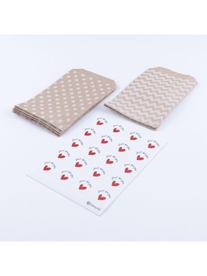 20LI Puantiye Desenli Kese Kağıdı, Hediye Paketi (11X20 Cm) ve 35 Adet Sticker