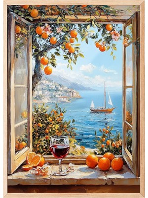 Zestia Ahşap Çerçeveli Tablo, Sonbaharda Deniz Manzarası, Salon Dekoru Poster No: 110872 50 x 70