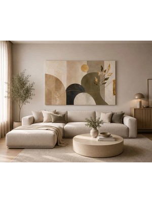 Sennight Kanvas Tablo Modern Soyut Geometrik – Bej Krem Haki Gold Detaylı Minimalist Duvar Dekorasyonu, Salon, Oturma Odası, Antre ve Dresuar Üstü Için Dekoratif Tablo