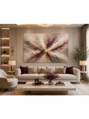 Sennight Kanvas Tablo Modern Soyut Patlama Efektli Bordo Krem Bej Gold Tonlu Salon Oturma Odası Antre Dresuar Üstü Dekoratif