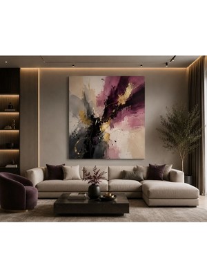 Sennight Kanvas Tablo Mürdüm ve Altın Tonlu Soyut, Modern Dekoratif Çerçevesiz Duvar Tablosu Salon Yatak Odası Antre Ofis
