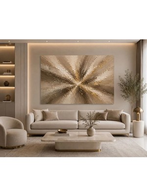 Sennight Kanvas Tablo Modern Soyut Patlama Efektli – Bej Vizon Krem Gold Tonlu Dekoratif Tablo, Yatak Odası Salon Oturma Odası