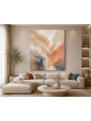 Sennight Kanvas Tablo Soft Flow Soyut Bej Mavi Terracotta Tonları Altın Dokulu Çerçevesiz Dekoratif Modern Salon Koridor Ofis Yatak Odası