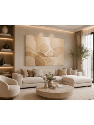 Sennight Kanvas Tablo Bej Harmony 3D Dokulu Soyut – Modern Minimalist Japandi Duvar Dekoru, Krem ve Bej Salon Tablosu