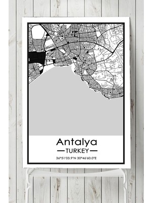 Antalya Harita Dekoratif Tasarım Poster 60 x 90