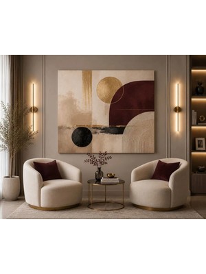 Sennight Kanvas Tablo Bordo Bej Gold Soyut Geometrik Modern Minimalist Duvar Dekoru Salon Antre Oturma Odası Dekoratif Tablo