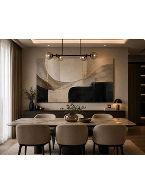 Sennight Modern Siyah Bej Soyut Geometrik Kanvas Tablo Çerçevesiz - Yatak Odası Salon Ofis Minimalist Duvar Tablosu