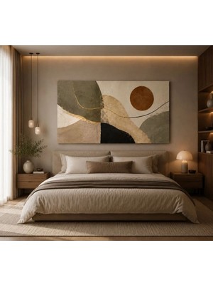 Sennight Kanvas Tablo Modern Soyut Geometrik – Bej Vizon Krem Haki Tarçın Tonlu Yatay Minimalist Dekor, Salon Yatak Odası Oturma Odası Ofis