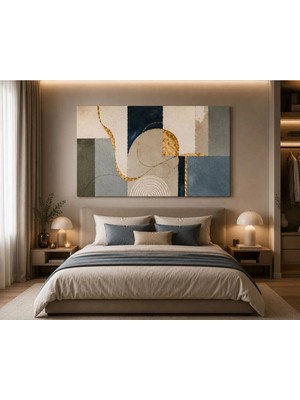 Sennight Kanvas Tablo Modern Soyut Geometrik Çerçevesiz - Lacivert, Mavi Gri, Bej ve Gold Detaylı; Salon, Ofis, Yatak Odası, Çalışma Odası Için Büyük Duvar Dekoru