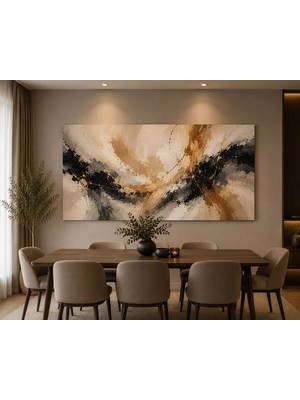 Sennight Soyut Kanvas Tablo Siyah Gold – Modern Çerçevesiz Duvar Dekoru, Salon Oturma Odası Yemek Odası Ofis Için Dekoratif Tablo