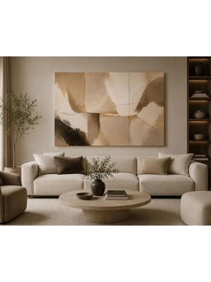 Sennight Kanvas Tablo Bej Dalgalar Soyut - Modern Minimal Duvar Dekoru