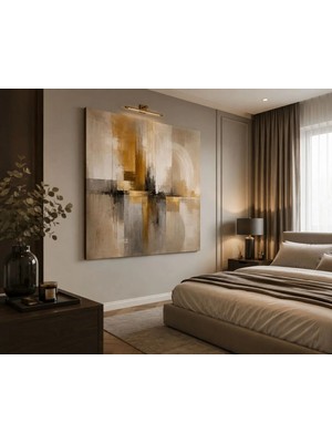 Sennight Kanvas Tablo Golden Geometry Kare Soyut – Bej, Krem, Gri ve Altın Tonlu Modern Duvar Tablosu; Salon, Yatak Odası, Ofis