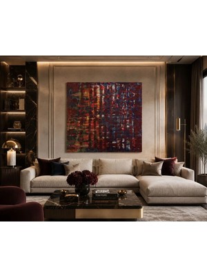 Sennight Lacivert Bordo Soyut Dokulu Kanvas Tablo Çerçevesiz - Modern Koridor Salon Duvar Tablosu