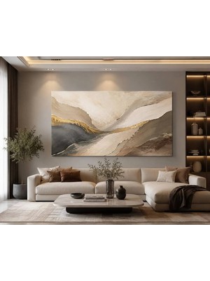 Sennight Kanvas Tablo Modern Soyut Dalga Desenli Bej Krem Vizon Antrasit Minimal Yatay Dekoratif Tablo Salon Yatak Odası Oturma Odası Ofis