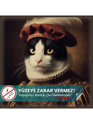 Iki Renkli Kedi Poster, Statik Kağıt Premium Baskı Poster, Siyah Beyaz Kedi, Yapay Zeka Tasarım