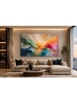 Sennight Kanvas Tablo Renk Geçişli Soyut - Turkuaz, Pembe ve Gold Dokulu; Modern Lüks Salon Duvar Tablosu