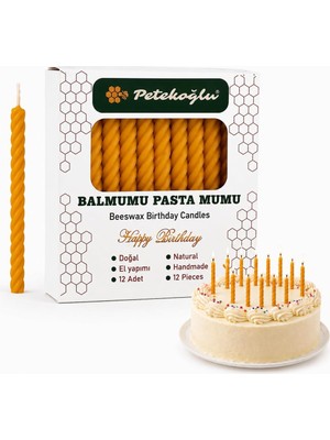 PETEKOĞLU%100 Doğal Sarı Balmumu Küçük Doğum Günü ve Pasta Mumu 12'li – 6.5 cm El Yapım�