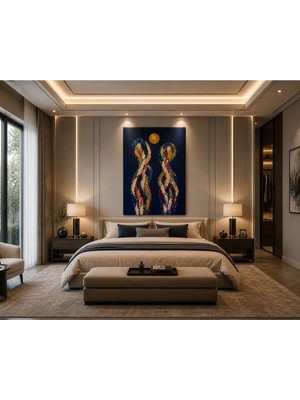Sennight Kanvas Tablo Midnight Harmony, Lacivert Zemin Üzerine Soyut Figür, Kabartma Görünümlü Modern Duvar Tablosu