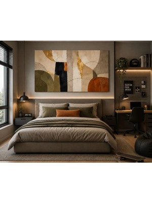 Sennight Kanvas Tablo Modern Soyut Çerçevesiz - Krem Bej, Zeytin Yeşili, Terracotta; Altın Detaylı Duvar Dekoru, Salon, Antre, Yatak Odası