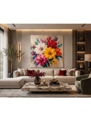 Sennight Kanvas Tablo Modern Soyut Renkli Çiçekler Çerçevesiz - Canlı Turuncu, Sarı, Bordo Çiçek Buketi; Salon, Antre, Koridor, Oturma Odası Için