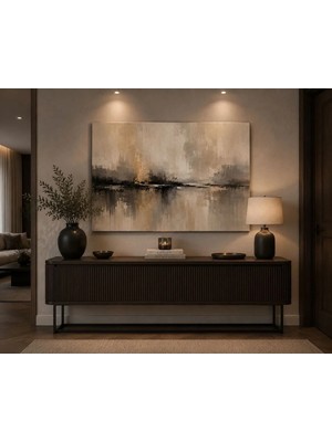 Sennight Soyut Manzara Kanvas Tablo Bej Gri Siyah Modern Minimalist Salon Yatak Odası Antre Dresuar Üstü Dekoratif Tablo