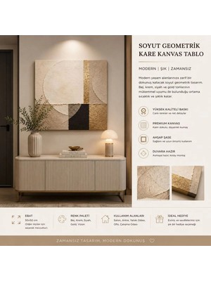 Sennight Kanvas Tablo Modern Soyut Geometrik Kare Gold Detaylı Bej Krem Minimal - Salon, Yatak Odası ve Ofis Duvar Dekoru