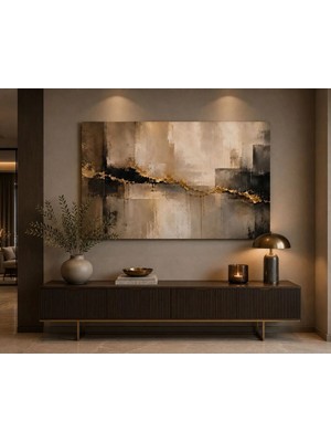 Sennight Kanvas Tablo Modern Soyut Gold Akış, Siyah Bej Altın Dokulu Çerçevesiz Dekoratif Duvar Tablosu - Salon, Yatak Odası, Dresuar, Ofis