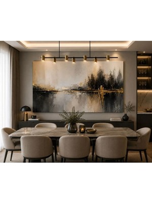 Sennight Kanvas Tablo Lüks Soyut Manzara, Siyah Bej Gold Modern Tasarım; Çerçevesiz Premium Kanvas Duvar Dekoru, Salon Yatak Odası ve Ofis Için