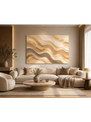 Sennight Soyut Dalga Kanvas Tablo - Bej Krem Vizon Tonlarında Modern Duvar Dekoru